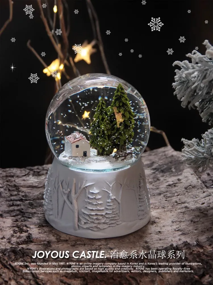 Cedar crystal ball Snow night light music box decoration music box Christmas girl couple birthday Christmas gift