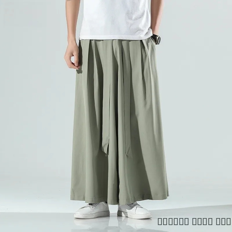 

Летние тонкие брюки-кюлоты из ледяного шелка для мужчин, свободные, широкие, повседневные, модные, из смесовой хлопковой ткани, удобные, дышащие