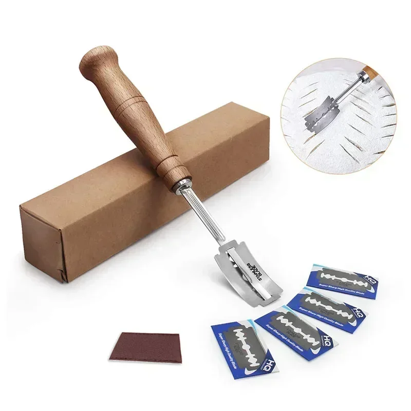 Bread Bakers Cutter Slashing Tool Bread Lame Dough Scoring Blade Tools Making Razor Cutter Curved Knife with Leather Protective