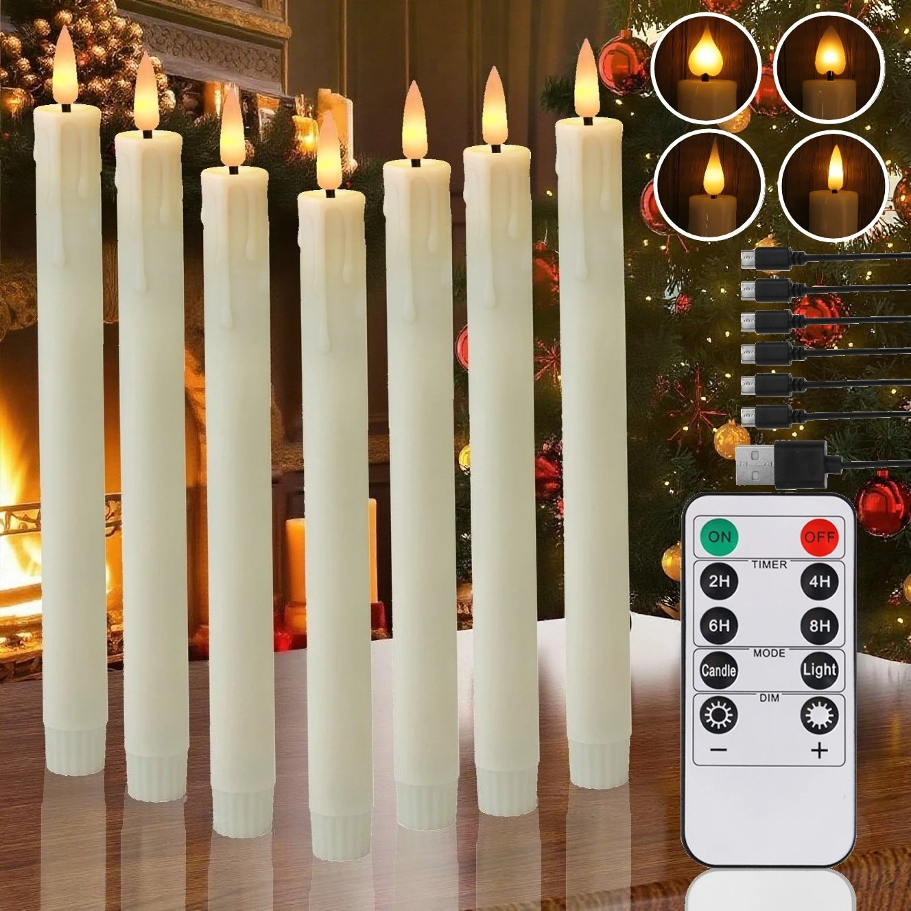 Flameless LED Taper Candles with Remote Timer Battery Operated Flickering Candlesticks for Wedding Halloween Christmas Decor