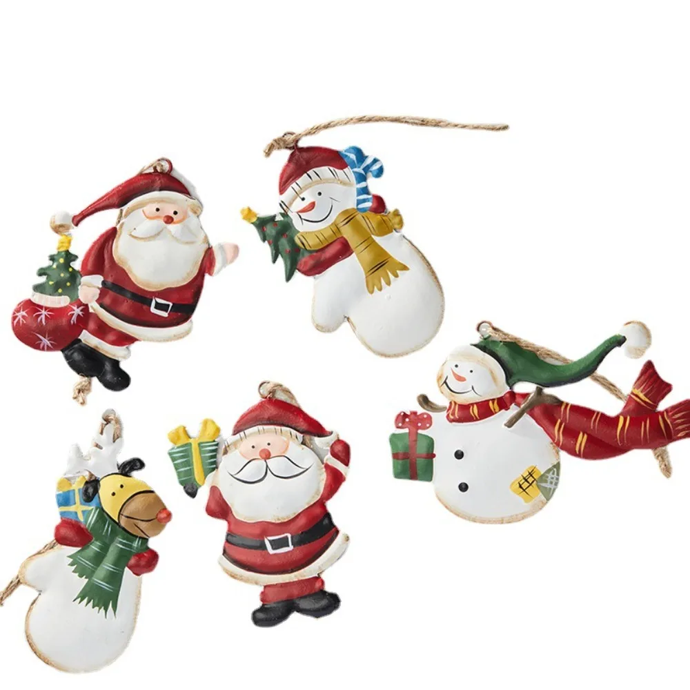 Metal Art Drop Pendants Festival Favors Cartoon Santa Claus Christmas Hanging Decoration Xmas Tree Ornaments Snowman Reindeer