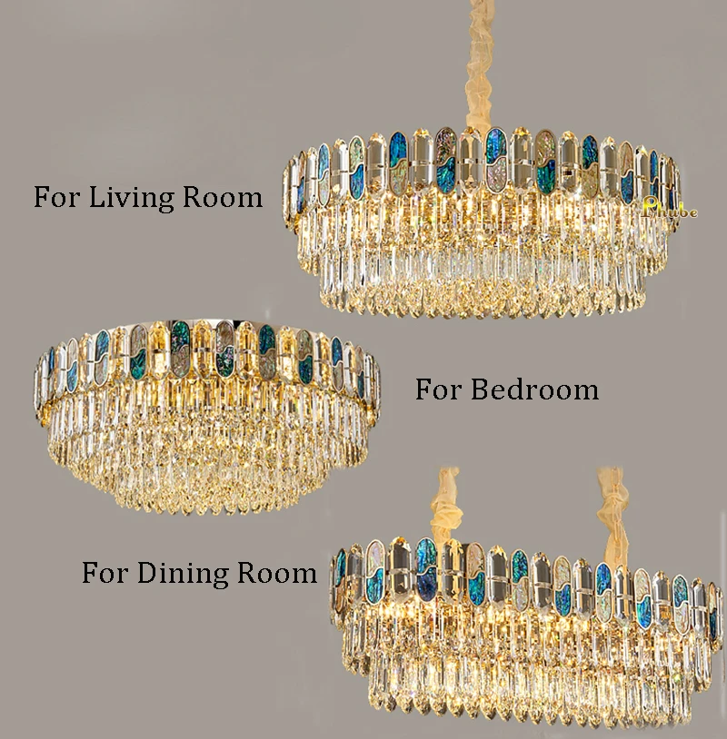 Gold Crystal Chandelier Light For Living Room Round Design Ceiling Lamp For Kitchen Island Light Modern Hanging Light Fixture