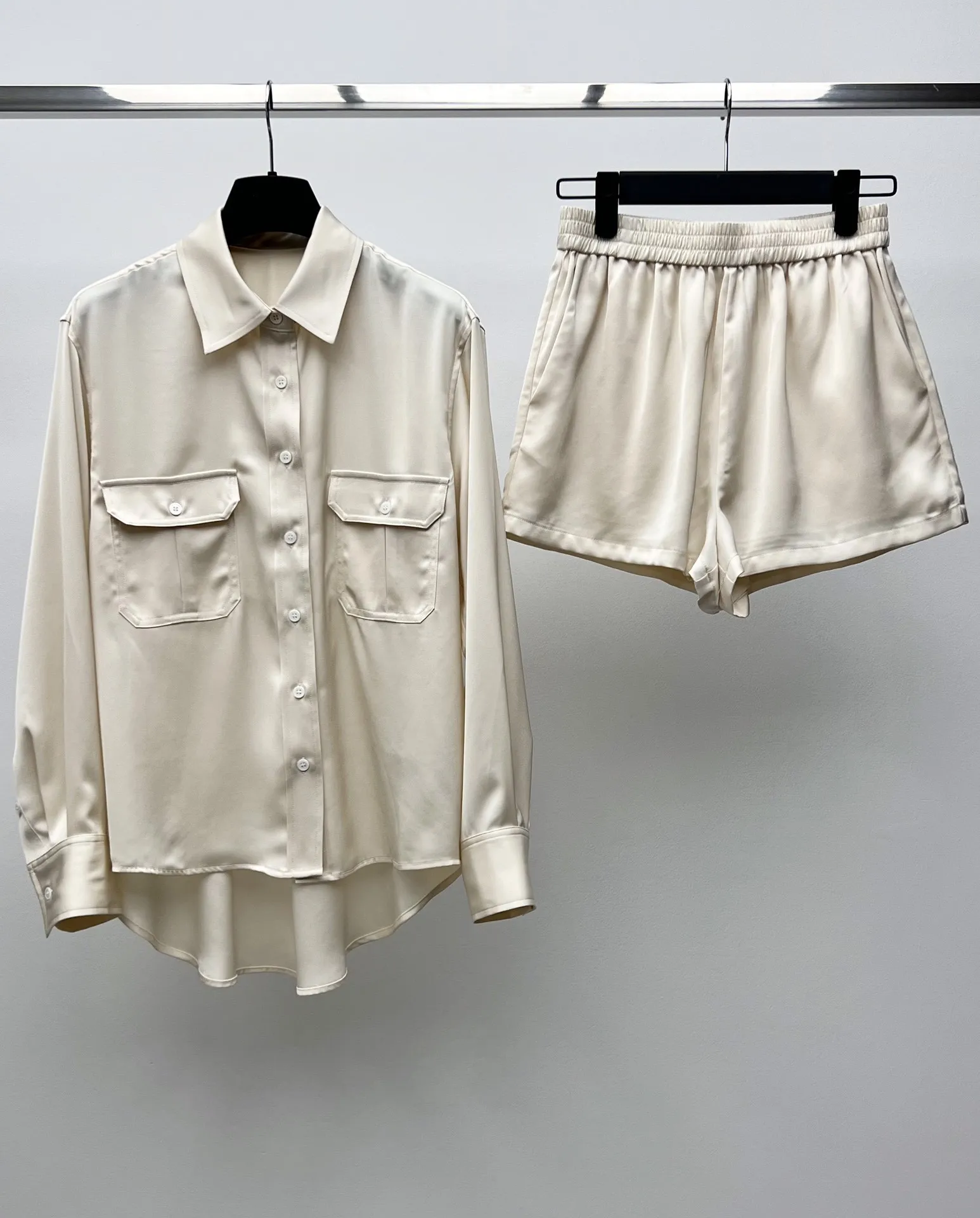 2024 Women's Clothing Irregular shirt?drawstring elastic waist casual shorts suit Spring Summer New No.33