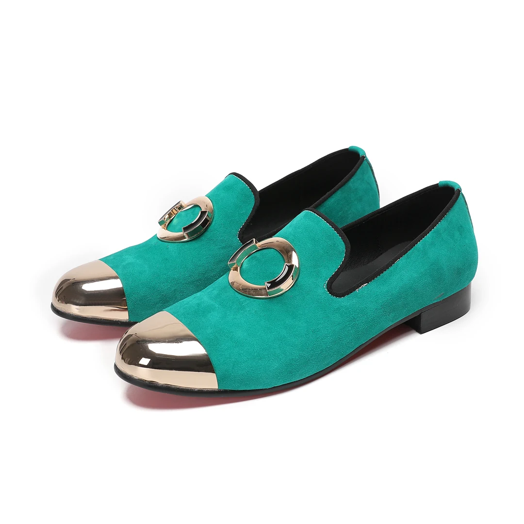 Men Casual Shoes Luxury Brand Solid Color Real Leather Metal Decort Loafers Male Round Metal Toe Dress Party Dress Flats