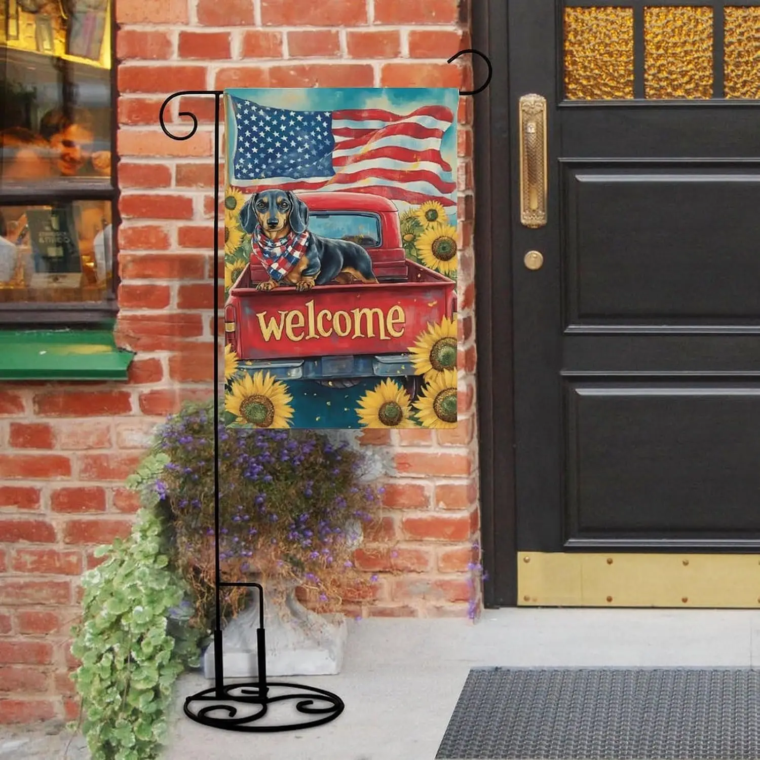 Patrioctic Welcome Red Truck Garden Flag 12x18 Inch Double Sided USA Flag Dachshund Sunflowers Memorial Day Independence Day kkz