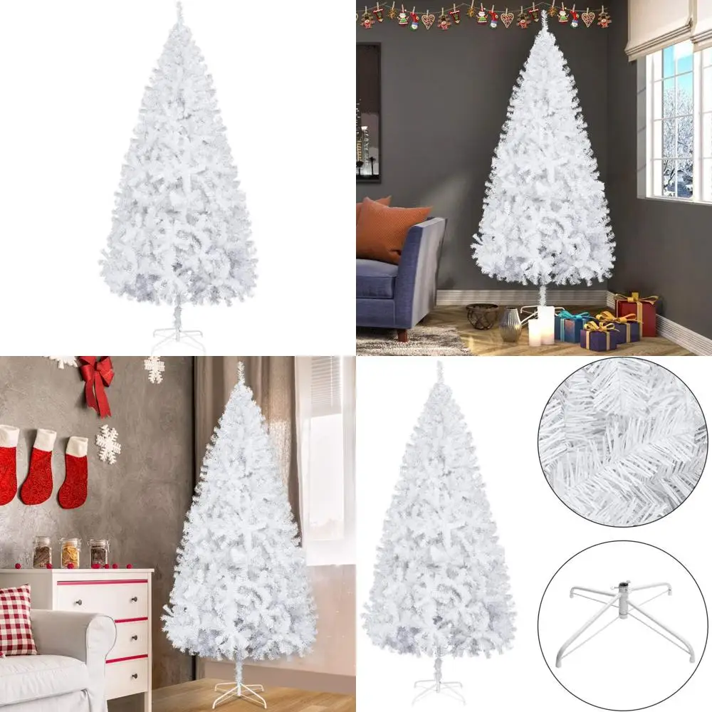

White 8ft Pointed Artificial Christmas Tree with 230 Branch Tips - Large Holiday Party Decorations for Xmas