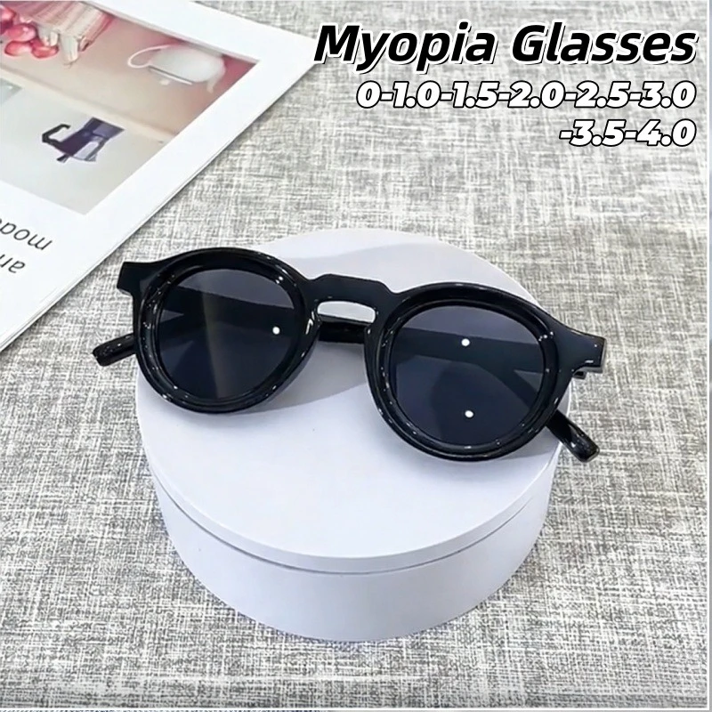 

New Retro Black Frame Round Myopia Sunglasses Sun Protection By The Seaside Unisex Glasses Outdoor UV Resistant 0 To -4.0