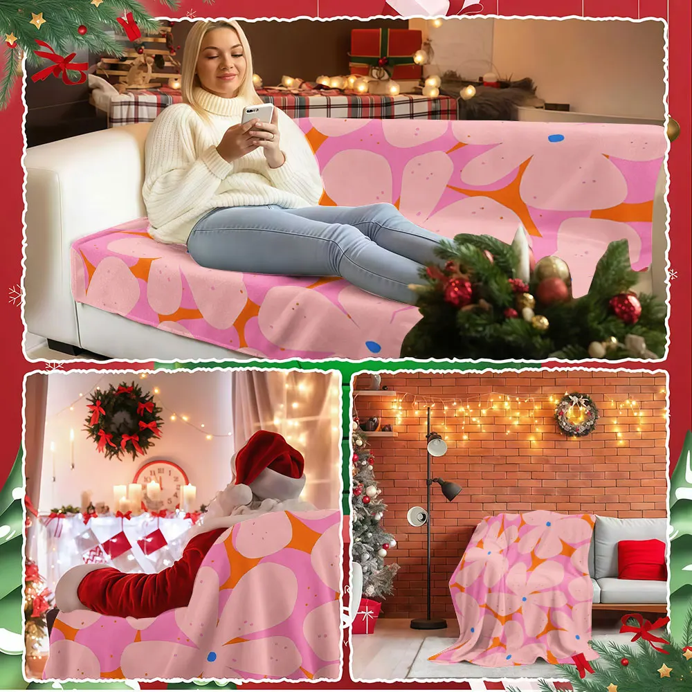 Tangerine Petal Burst Winter Summer Flannel Blanket Throw Fleece Soft Fuzzy Plush Cozy Fleece Blankets for Sofa Ideal Gifts