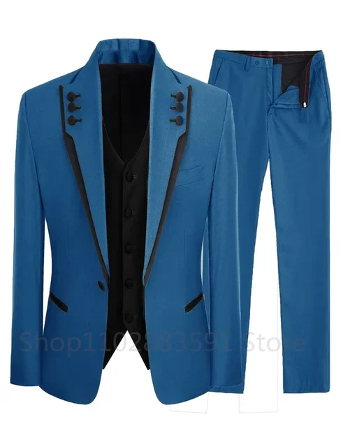 Formal Men 3 Piece Wedding Suit Groom Tuxedo Slim Fit Business Suits Solid Color Wedding Suit Costume Homme (Blazer+Pants+Vest)