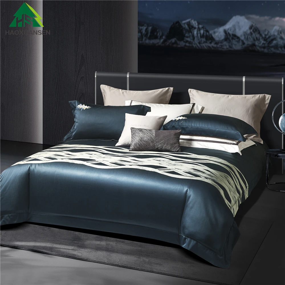 1000TC Pure Cotton Bedding Sets Rivers and Seas Design Yarn Dyed Jacquard Durable Comfortable Duvet Cover Pillowcase Sheets