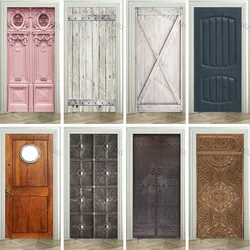 Modern Art 3D Wooden Effect Door Sticker White Pink Relief Wood Grain Peel and Stick Vinyl Door Mural Decals for Home Decor PVC