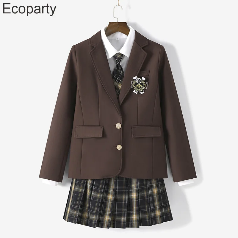 Women\'s Korean Fashion Jk School Uniform Coat Spring Autumn Black Lapel Long Sleeve Jackets With Badges College Style Costume