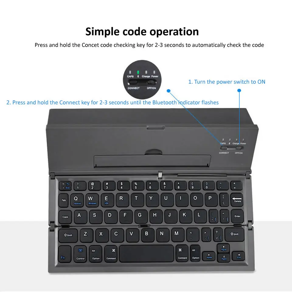 Hkza dobrável teclado bluetooth recarregável portátil mini teclado sem fio com tablet telefones suporte para android ios windows