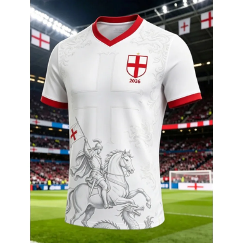 New England National Men Soccer T-shirt Big Golden Lion Graphic Compass Crew Neck Color Block Short Sleeve Fan Sports Jersey