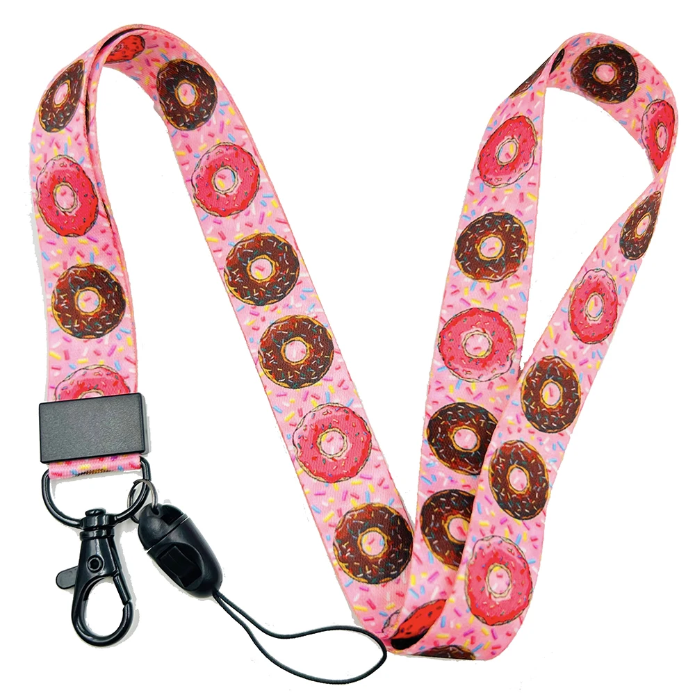 Correa de cuello para Donuts, cordón para llave, tarjeta de identificación, gimnasio, soporte para insignia USB, cuerda para colgar DIY, cordón de fruta rosa