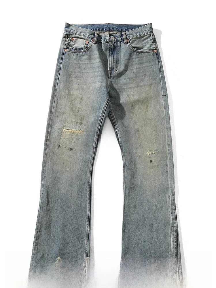 

MBBCAR Narrow Series Vintage Washed Denim Loose Micro Flared Pants Tear Wear Resistant Long Trousers Youthful American Style