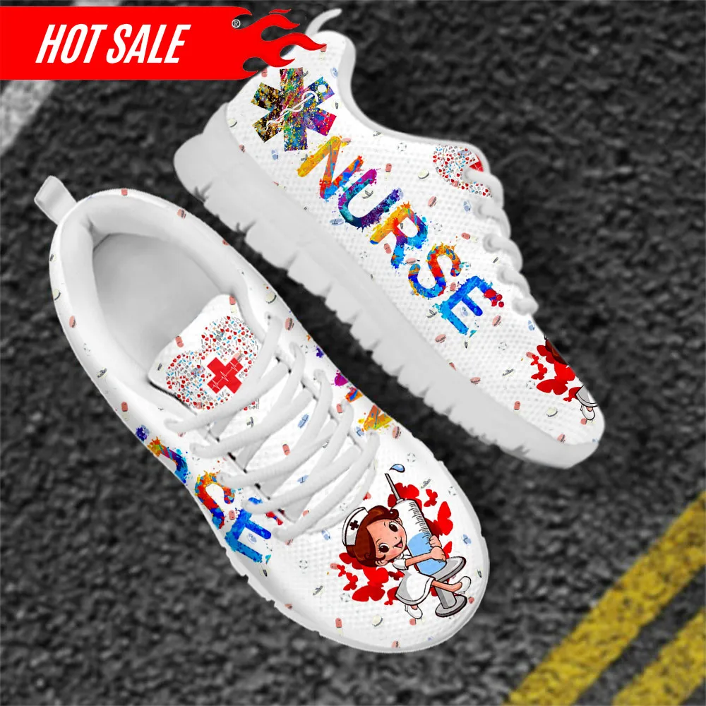 Spring Premium Nurse Shoes Flats Sneakers for Women's Cartoon Physio Surgical Design Lace Up Footwear Medical Shoe