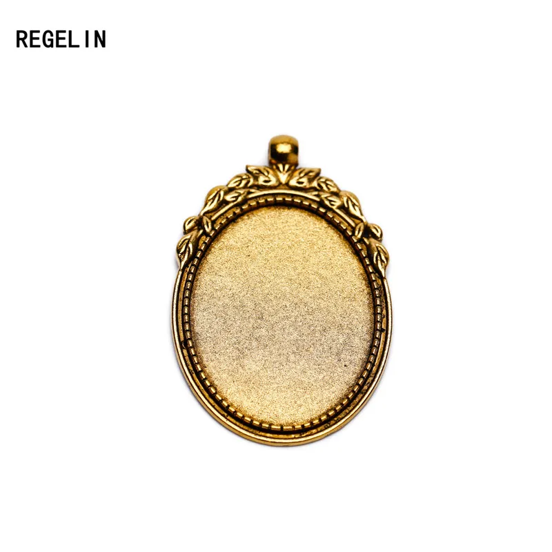 REGELIN 5pcs Flower Pendant Charms Base Settings Cabochon Cameo Tray Bezel Blank Fit 30*40mm Glass Cabochons Jewelry Findings