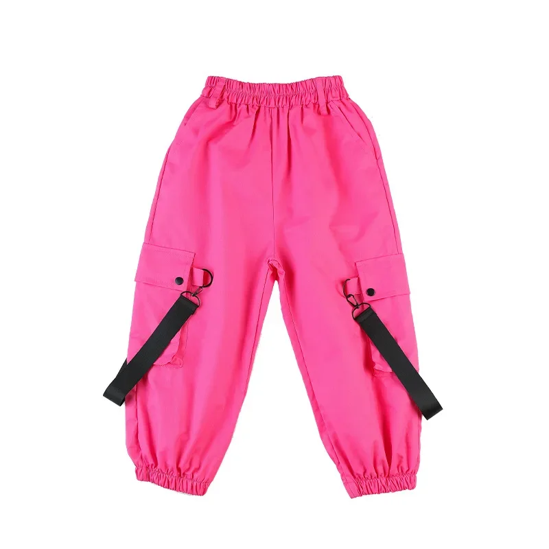 Hip Hop Girls Plaid Hoodies Pink Cargo Pants Kids Crop Top Joggers Street Dance Clothes Set Child Jazz Streetwear Stage Costumes