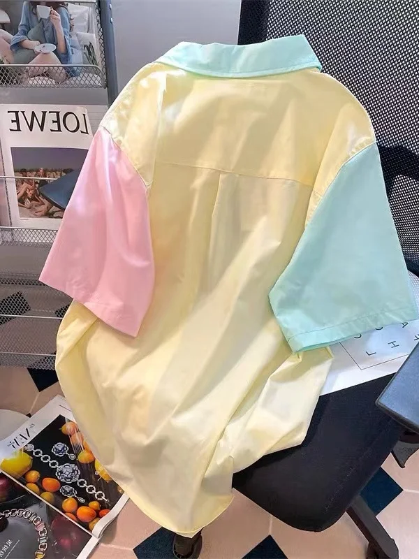 Premium losse dames ort Sve irt Color Blo Design Koreaanse Sle Casual werkkleding Zomer Faion Pendelen Sle Pure Color