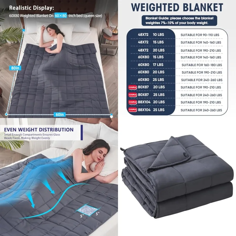 

Weighted Blanket for Adults 20 lbs, 60 x 80, Cooling Heavy Blanket for Sleeping Perfect for 190-210 lbs, Queen Size Breathable