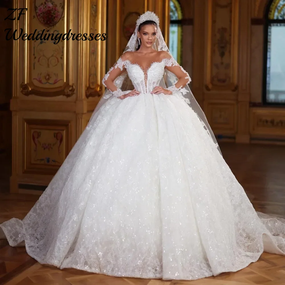 

Изысканное свадебное платье с длинными рукавами и блестками по индивидуальному заказу, блестящее великолепное бальное платье, Vestidos De Novia