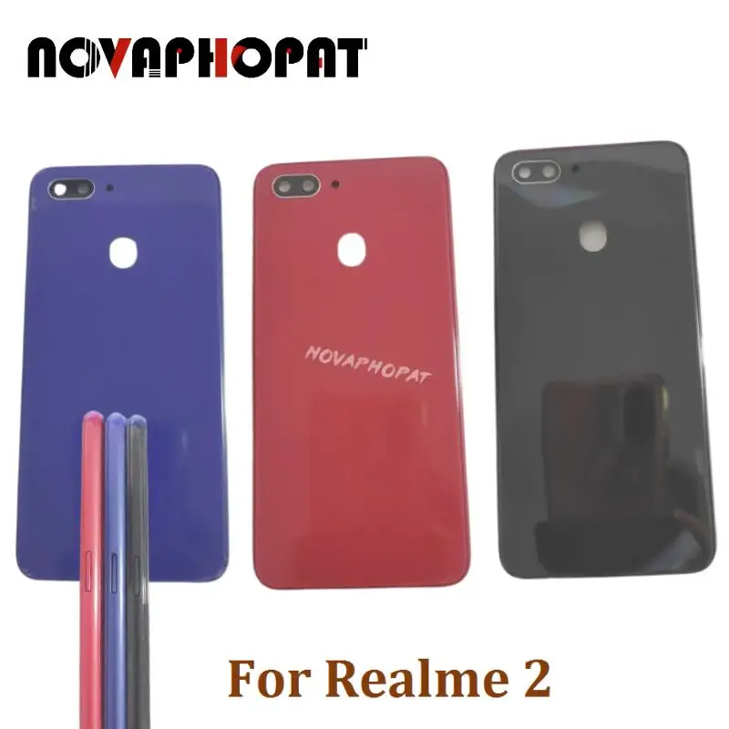 

Novaphopat для Realme 2 Крышка батарейного отсека задняя крышка корпуса чехол задняя крышка со стеклянным объективом камеры и боковой кнопкой