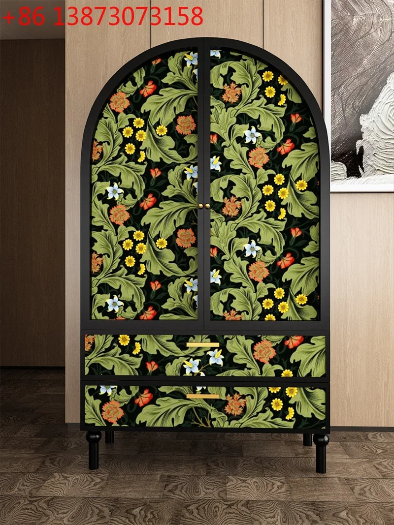 

American retro solid wood wardrobe storage painting home living room multi-functional integrated decoration against the wall des