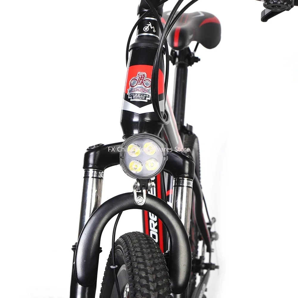 E-Bike Horn Light Electric Bicycle 4 LED Headlight 12W Waterproof 2 in 1 Horn and Light Switch Bicycle Flashlight