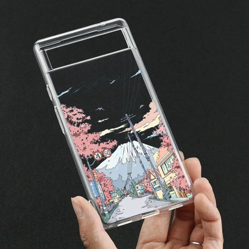 Japão anime paisagem caso de telefone para google pixel 7a 7pro 6a 6 6pro 8 8 pro 5g claro cenário cobre fundas pele