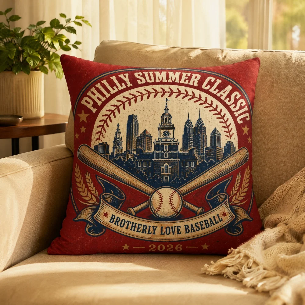 Vintage Baseball Bat City Print Full Throw Pillow With Insert Square Retro Sports Sofa Decor Cushion