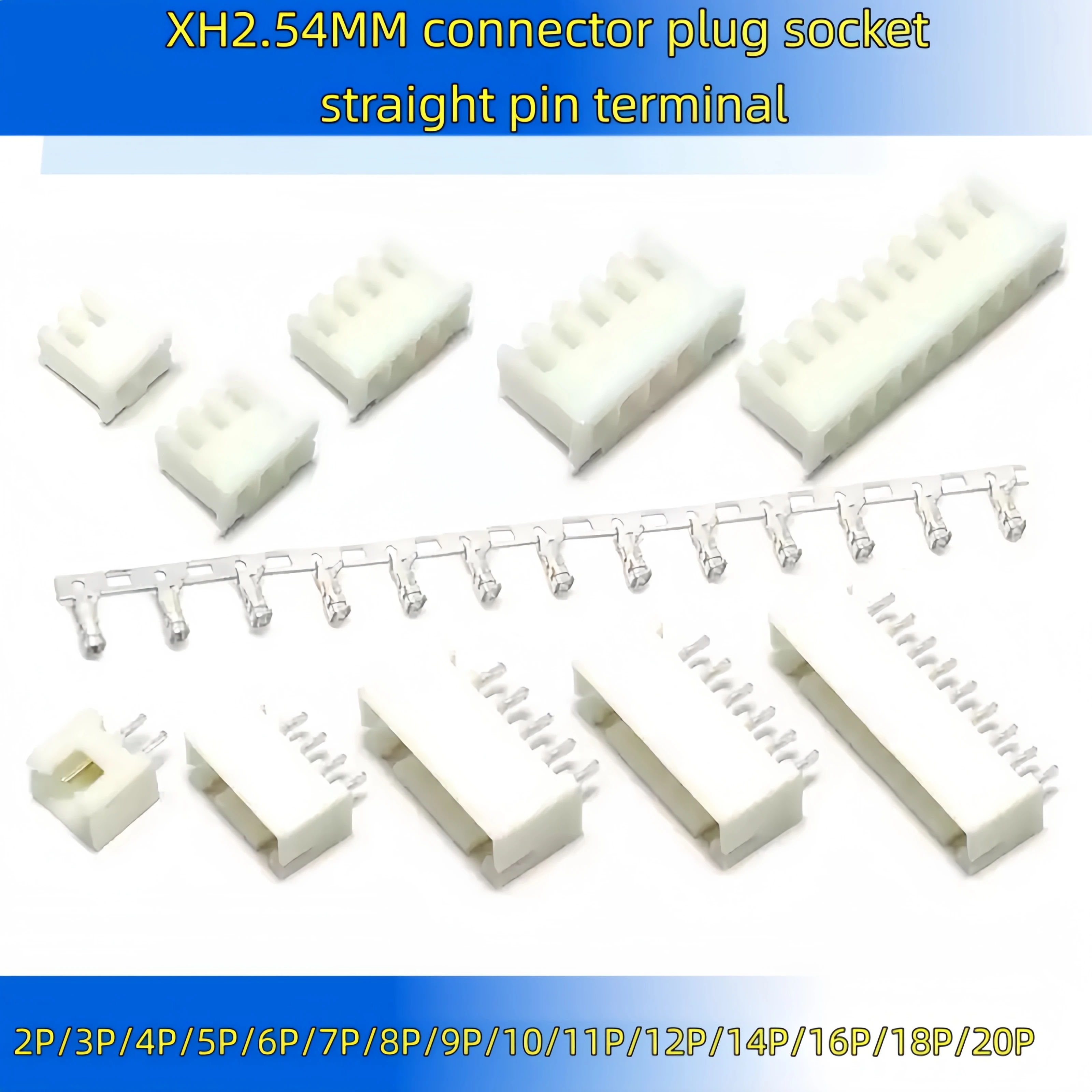 10 juegos  conector deMICRO JST XH2,54 cabezal de Pin recto paso  2,54mm  carcasa  uego terminales 2,54-2/3/4/5/6/7/8..14/16/20P