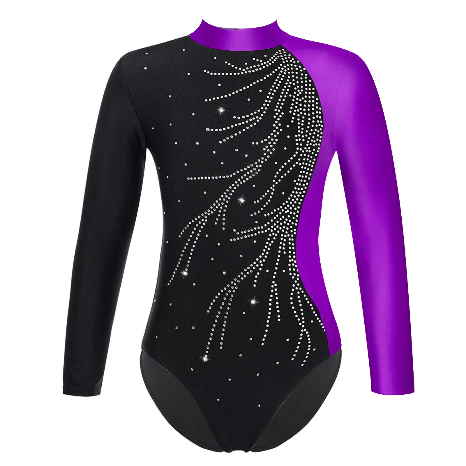 Meninas mangas compridas ginástica ballet dança collant crianças diamantes brilhantes patinação no gelo macacão bodysuit jérsei dancewear