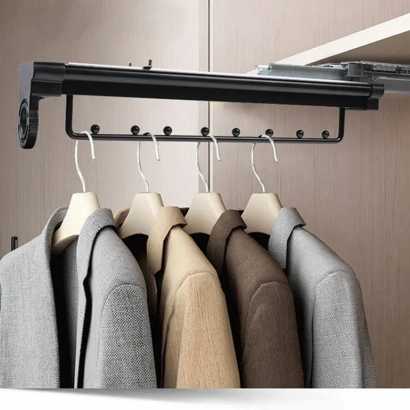 Wardrobe Clothes Rail Retractable Cabinet Inner Clothes Rack Top-Mounted Telescopic Push-Pull Hanging Rod Hardware Accessories