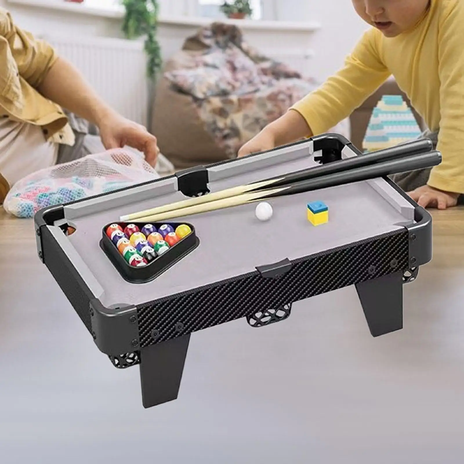 

Mini Pool Table Tabletop Games Chalk Supplies Wood Portable 16 Balls Small Billiards Game Table for Easy Storage Boys Players