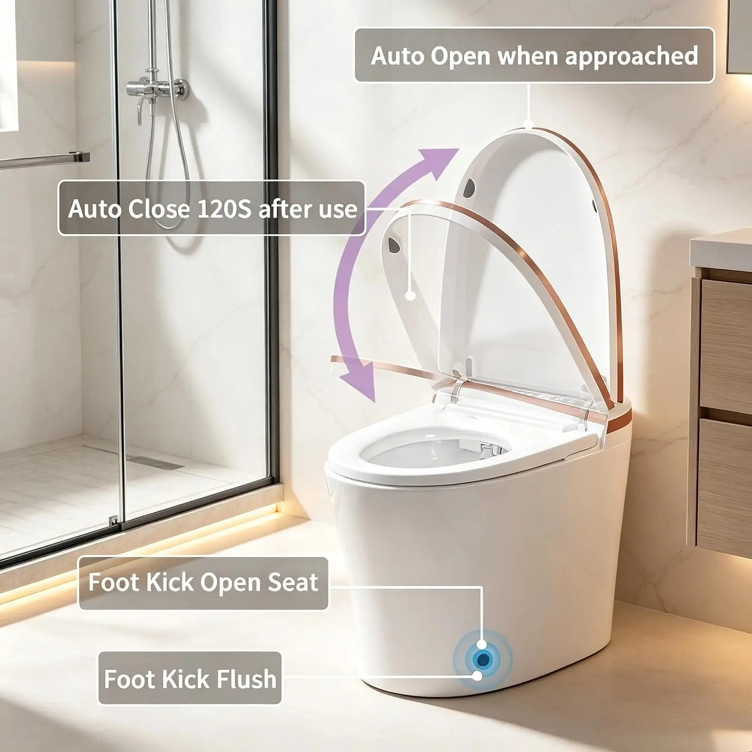 Smart Toilet with Bidet Built In, Foam Dispenser, Auto/Close Lid, Foot Kick & Off-seat Auto Flush, Heated Seat,, Customized