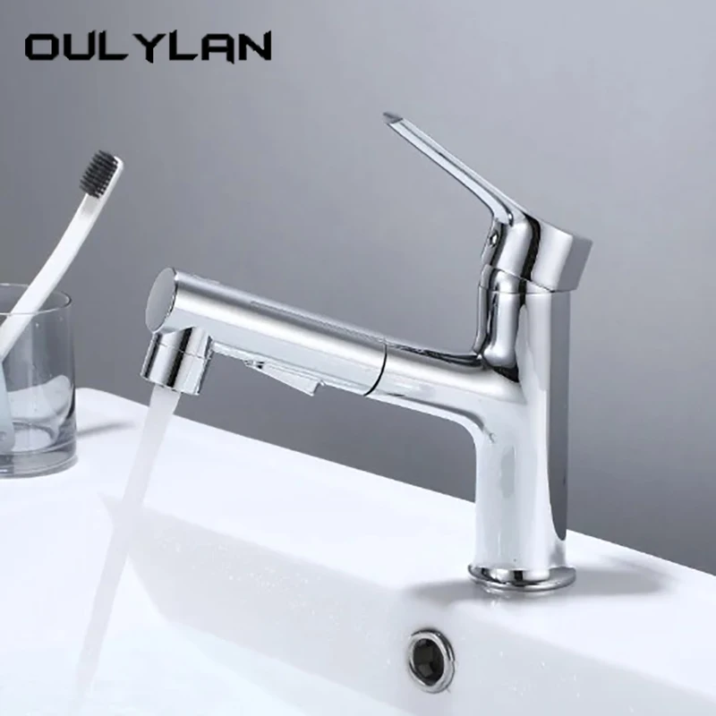 Multifunction Pull-out Basin Faucet Hot and Cold Water Mixer Tap Bathroom Wash Washbasin Faucets Deck Mounted Sink Faucets