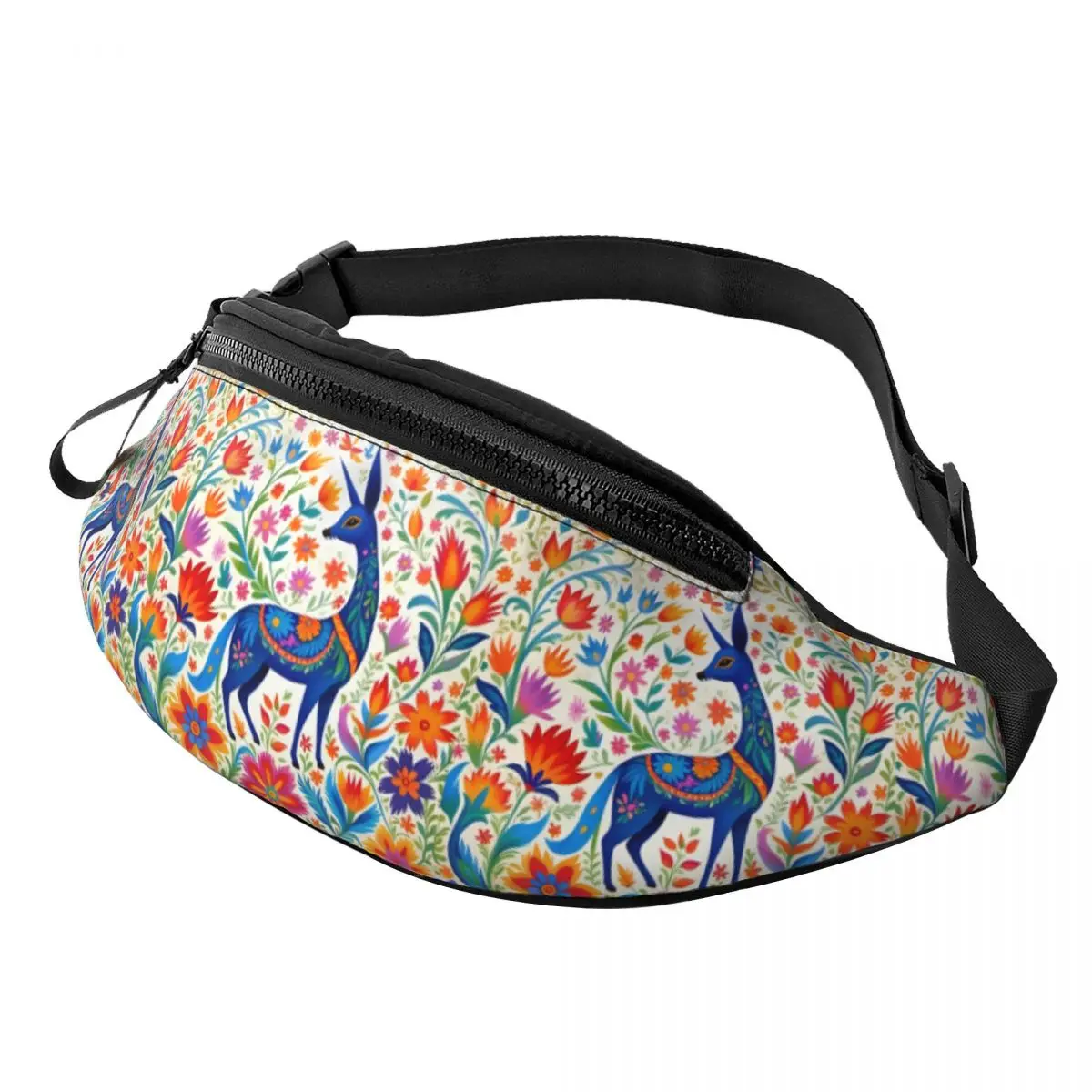 Custom Fashion Mexican Flower Otomi Art Fanny Pack for Running Men Women Crossbody Waist Bag Phone Money Pouch