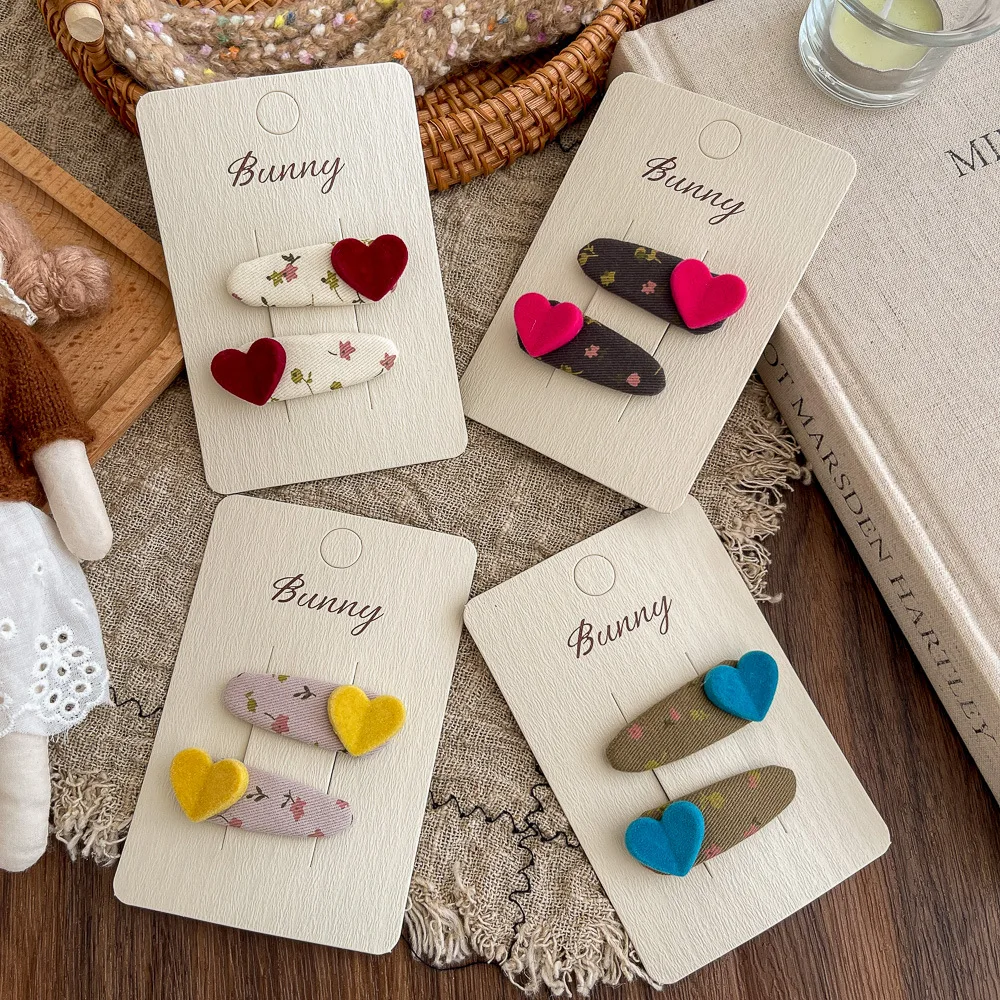 2pcs/lot Floral Love Fabric BB Clip Sweet Girl Hairpin Bangs Side Clip Children's Hair Clip Hairpin Barrettes Hair Accessories image 2