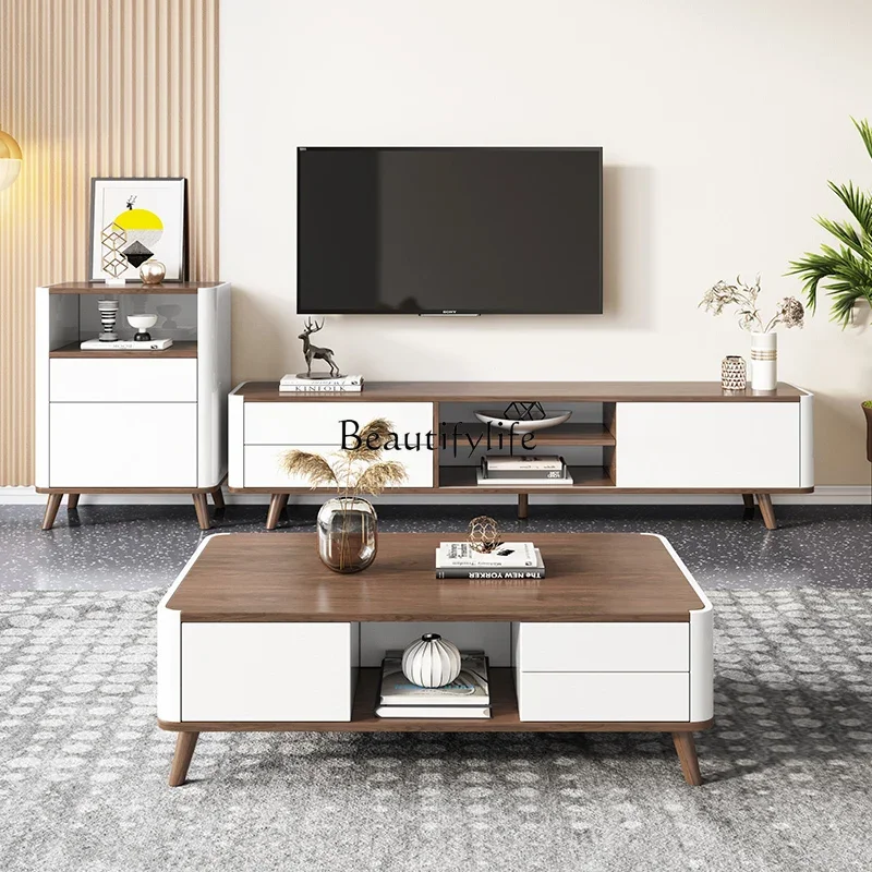 

08Piano paint modern simple small apartment background wall cabinet living room furniture coffee table