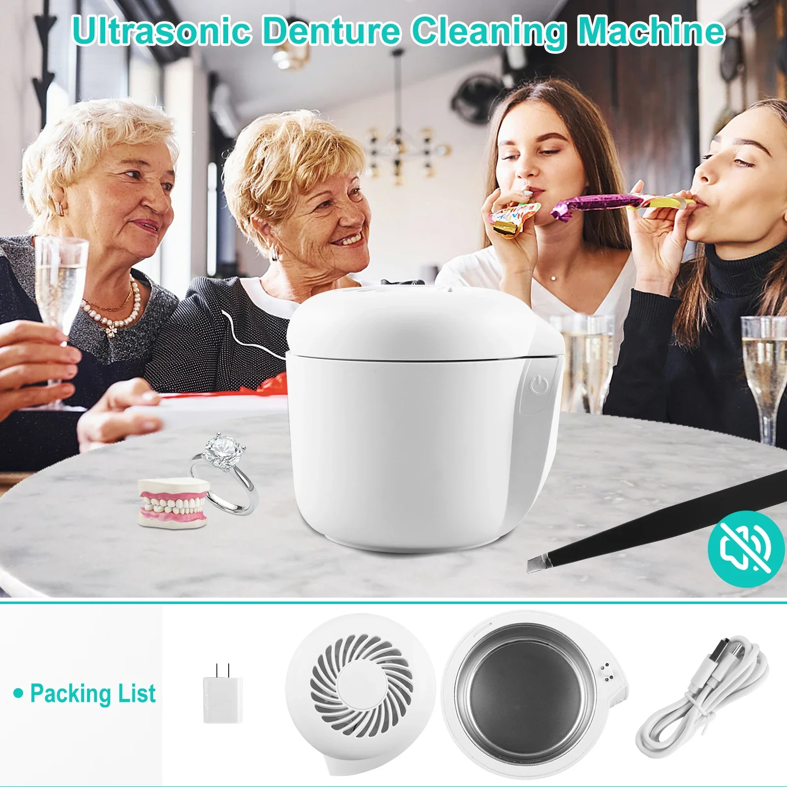 Ultrasonic Retainer Cleaner 45-50KHZ UV Ultrasonic Jewelry Cleaner with LED Light 150ml Denture Cleaning Machine with 2 Reserved
