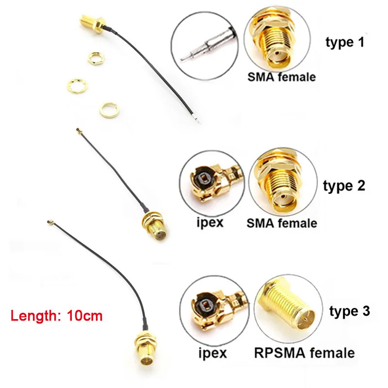 SMA female to RP SMA Female to uFL/u.FL/IPX/IPEX UFL RG1.13mm Antenna RF solder Cable IPX Extension Connector WiFi Pigtail p1