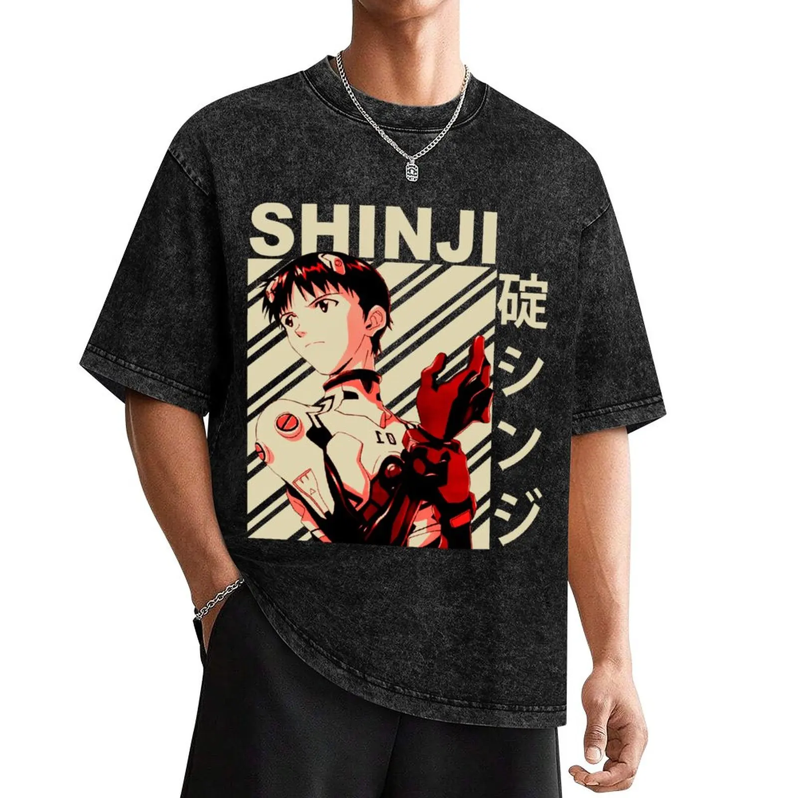 Shinji Ikari - Vintage Art T-Shirt animal prinfor boys hippie clothes anime t shirts mens t shirts top quality