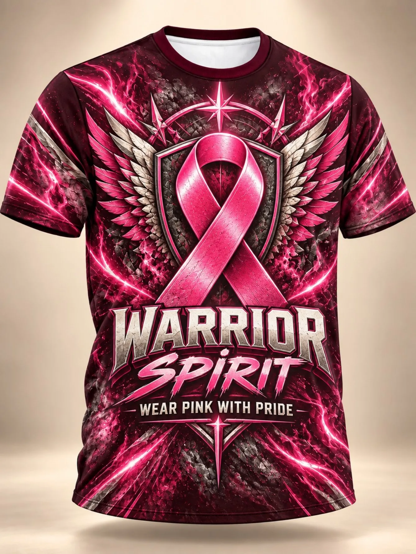 Warrior Spirit Pink Ribbon Wings Breast Cancer T Shirt Men Crew Neck Short Sleeve Y2K October Pride Casual Summer Tee Top