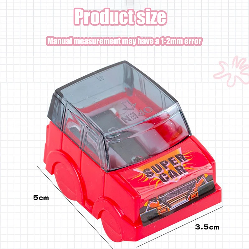 Cartoon Car Model Double Hole Pencil Sharpener para crianças, Cute Pencil Sharpener, papelaria estudantil, material escolar, presentes, 2pcs