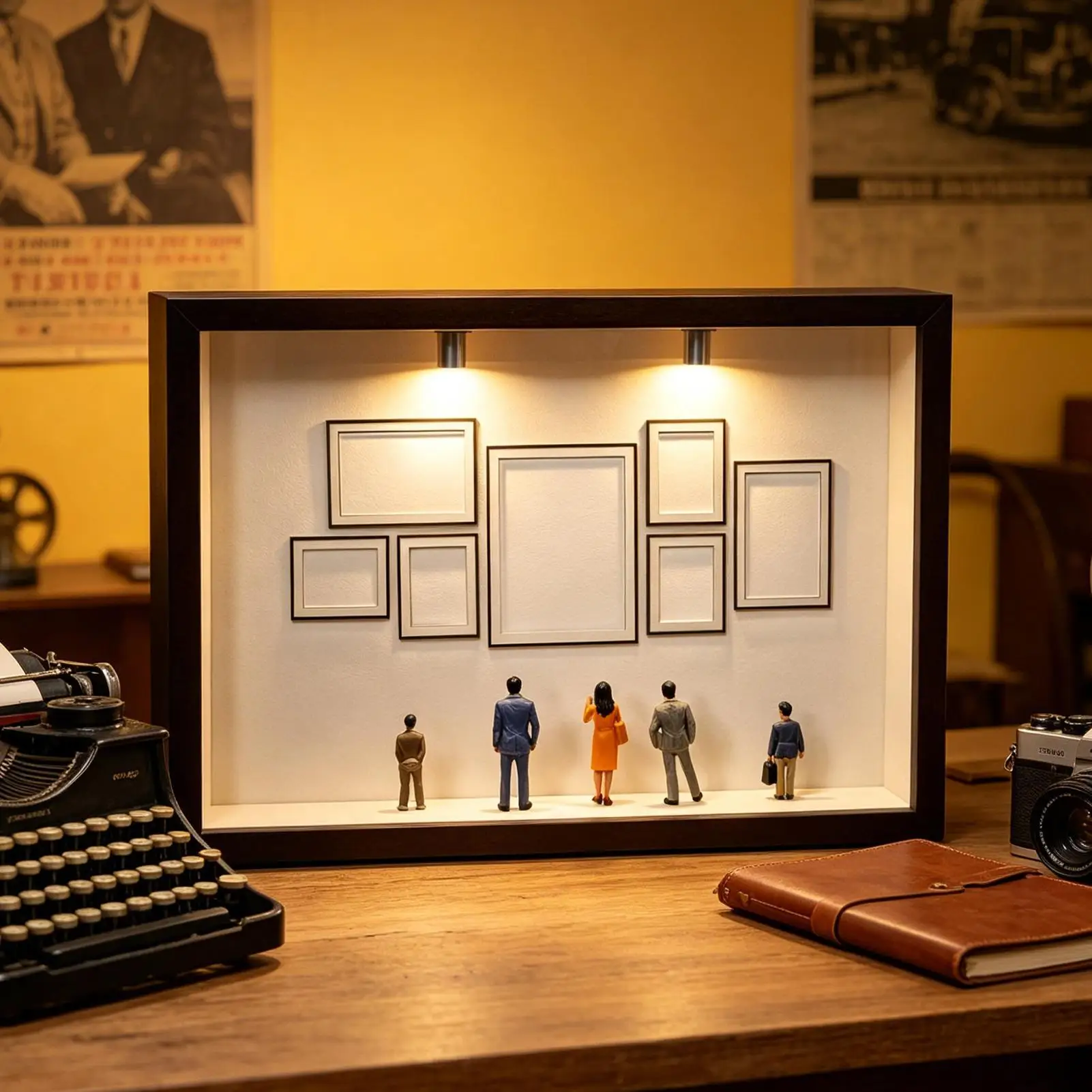 DIY Museum Box Silhouette Case Creative Memory Display Kit with 7 Small Picture Holders and 8 Figures Miniature Photo Frame