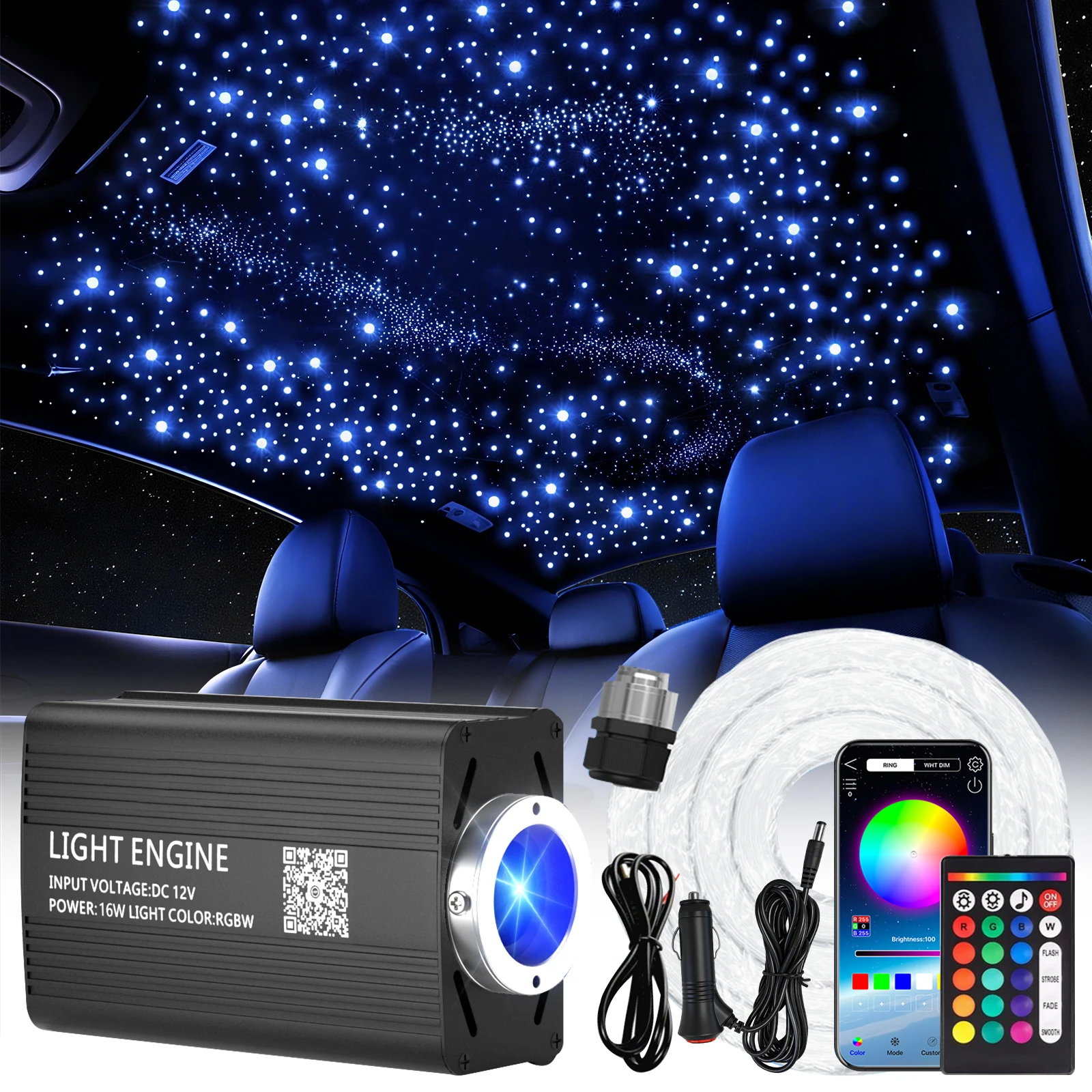 

Комплект светильников Starlight Headliner, 500 шт. – Освещение для студий/гаражей | 16W RGBW оптоволоконный светильник, управление через приложение, синхронизация с музыкой, простая установка для автомобиля
