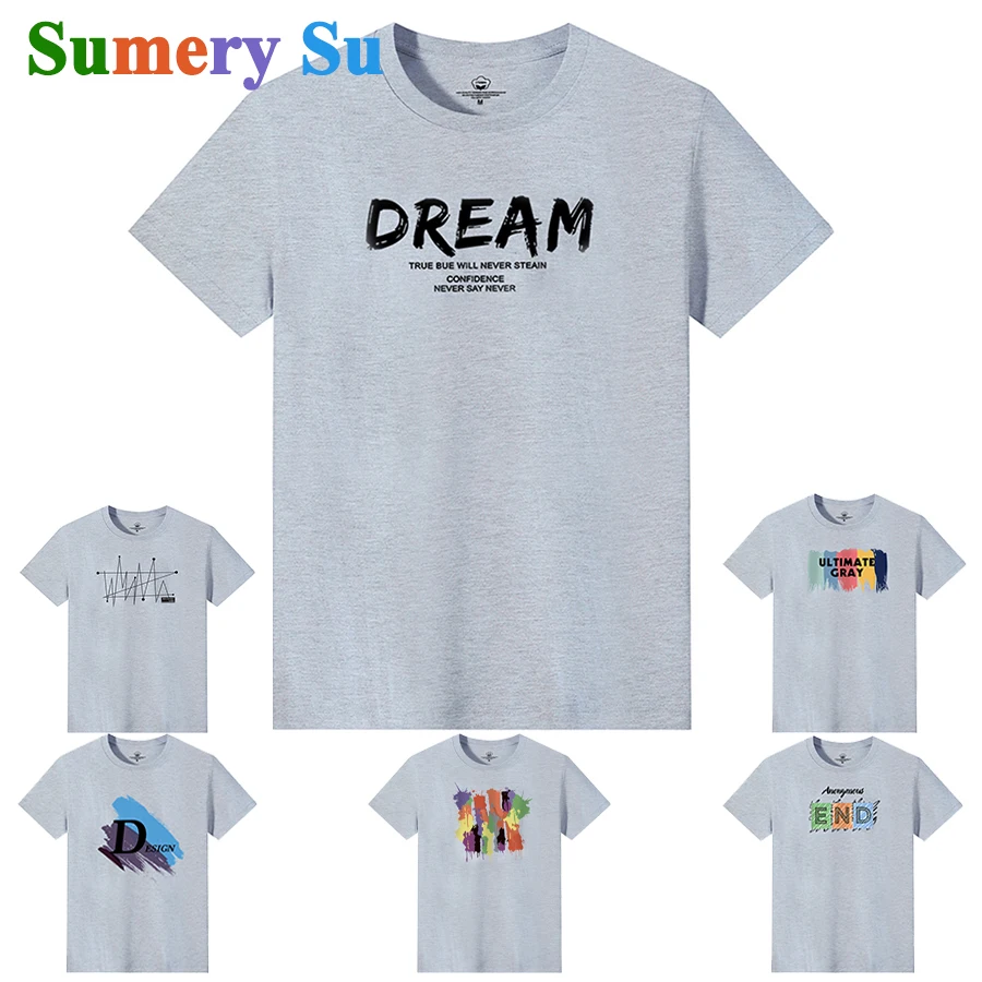 

Grey T Shirts Men Cotton Cool New O-Neck Slim Short Tee Shirt Male Clothing Casual Travel 31 Styles Plus Size M-6XL Wholesale
