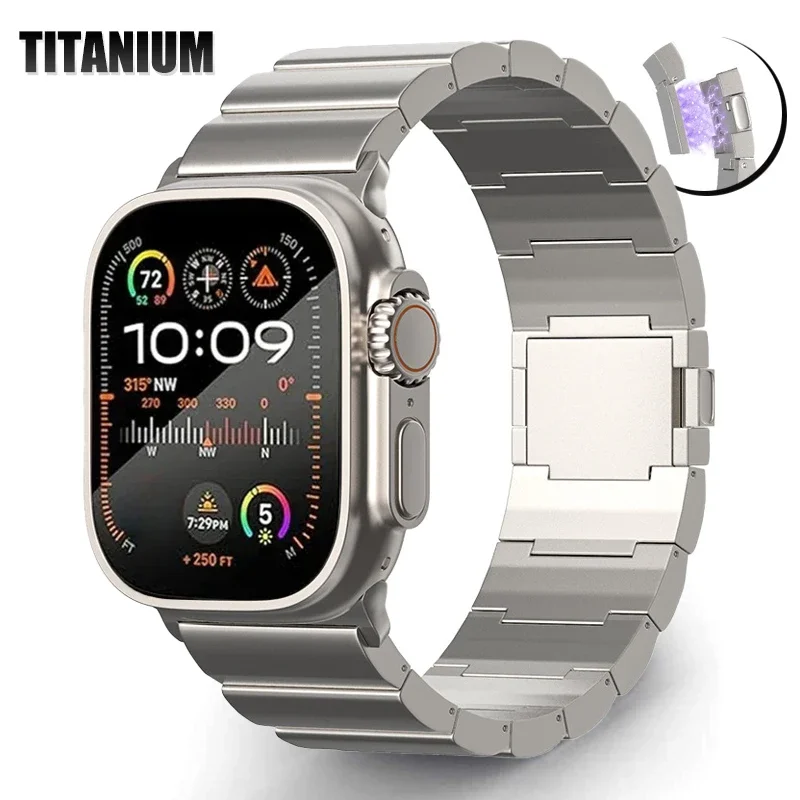 

Titanium Metal Magnetic Clasp Band for Apple Watch Ultra 2 49mm Links Bracelet For iWatch Series 9 8 7 6 5 SE 45/44mm Loop Strap