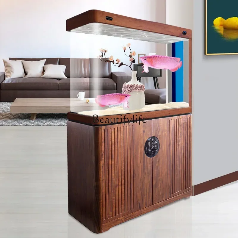 Living Room Floor Home Bottom Filter Chinese Style Wood Grain Base Cabinet round Ecological Aquarium